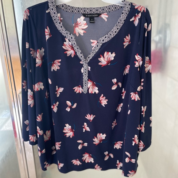 Blue Floral Blouse 1X - Picture 1 of 1